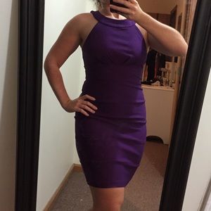Fitted T-strap purple cocktail dress